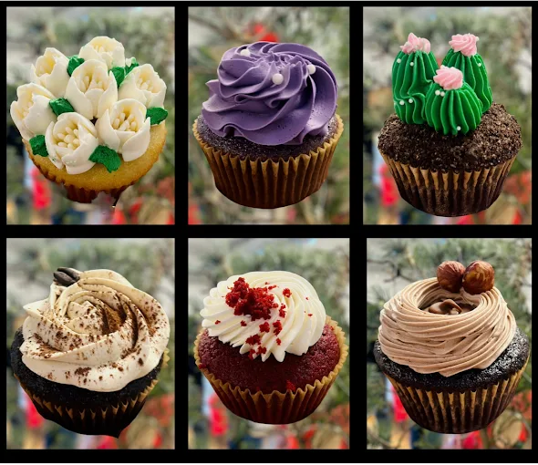 Six assorted frosted cupcakes